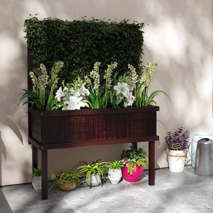 Elevated Wood Planter with Tre - đánh giá và giá Raised Garden Bed